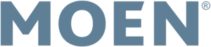 The Moen logo features "MOEN" in bold, blue uppercase letters, representing a trusted brand used by Platinum Plumbing’s team.