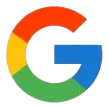 The Google logo features a bold, colorful "G" in blue, red, yellow, and green on a crisp white background.